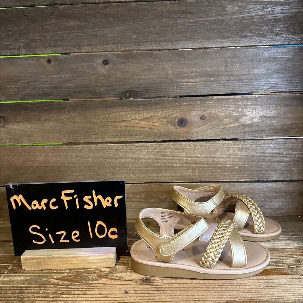 New NIB Little Kids Marc Fisher Apple Braid Strap Gold Leather Sandals Size 10 C